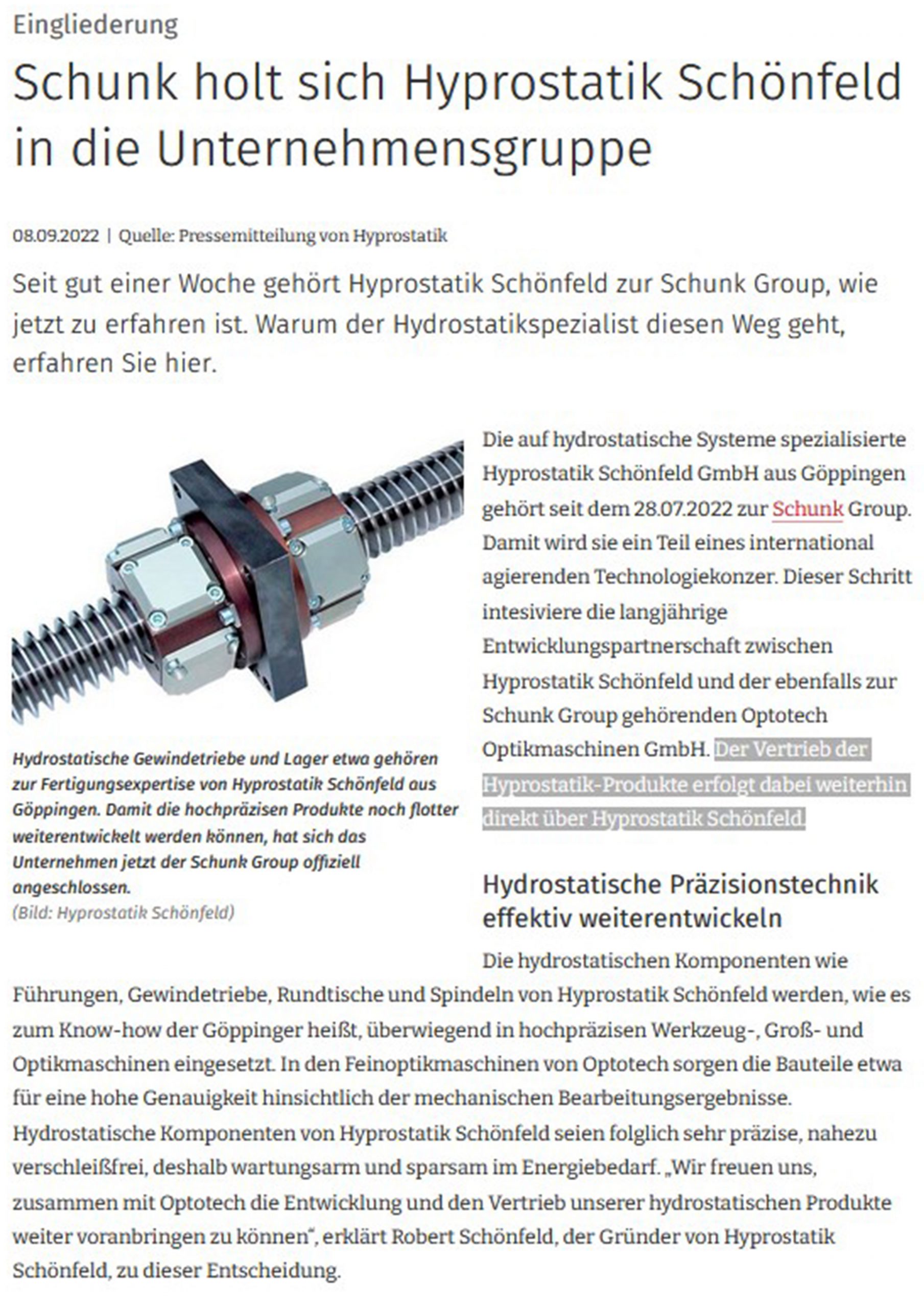 Hyprostatik Verkauf Artikeldeckblatt