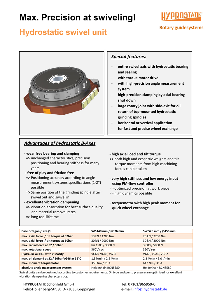 English cover page of Flyer Hydrostatic screw drive and bearings