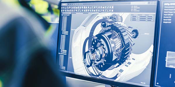 CAD design of a spindle assembly on screen in mechanical engineering.<br />
